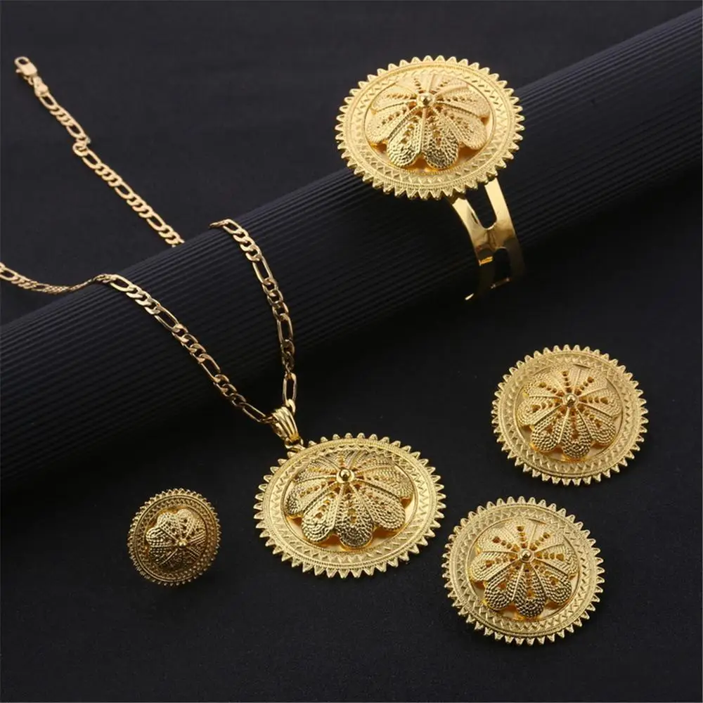 Модный комплект ювелирных изделий Дубая золотого цвета Эфиопский Африканский Эфиопский модный ювелирный подарок