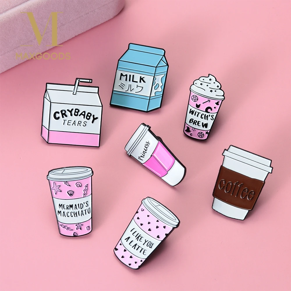 Мультяшная Милая металлическая эмалированная брошь в виде молочного кофе