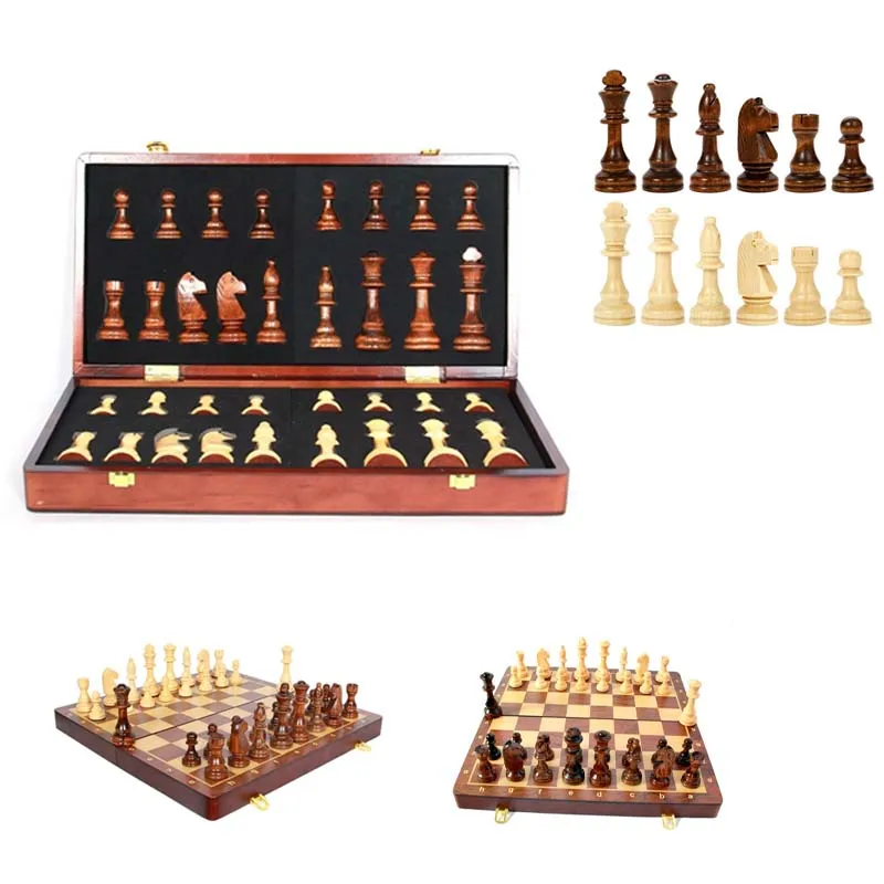 

High Quality Wooden Folding Large Chess Set King High 105MM Handwork Solid Wood Pieces Walnut Chessboard Children Board Game