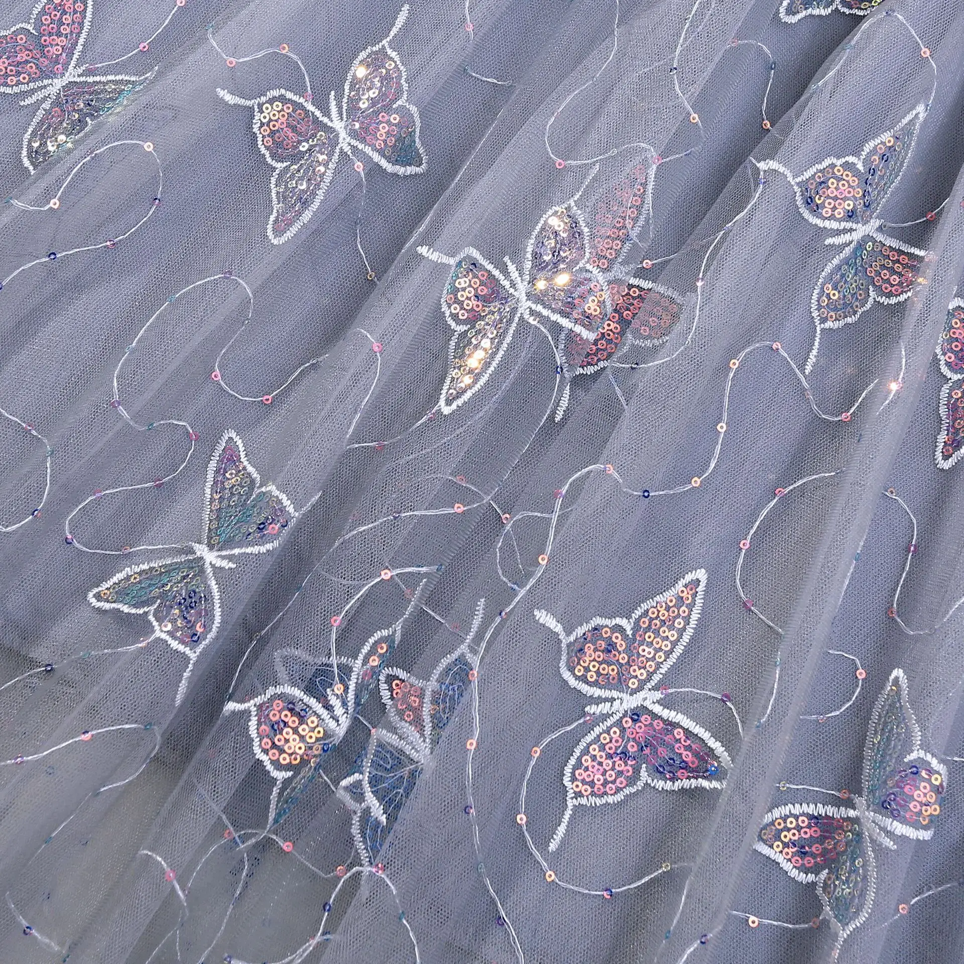 

Mesh High Waist Skirt Butterfly Embroidery over the knee A-line skirt