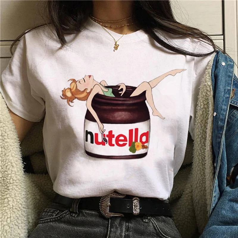 Футболка женская с принтом Nutella модная Милая мультяшная футболка в стиле 90-х
