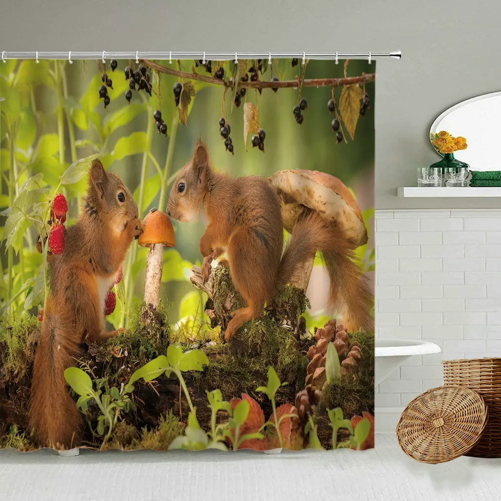 

Забавная занавеска для душа с изображением белки, животных, синего цвета, океана, деревянной лодки, креативное настенное украшение для ванн...