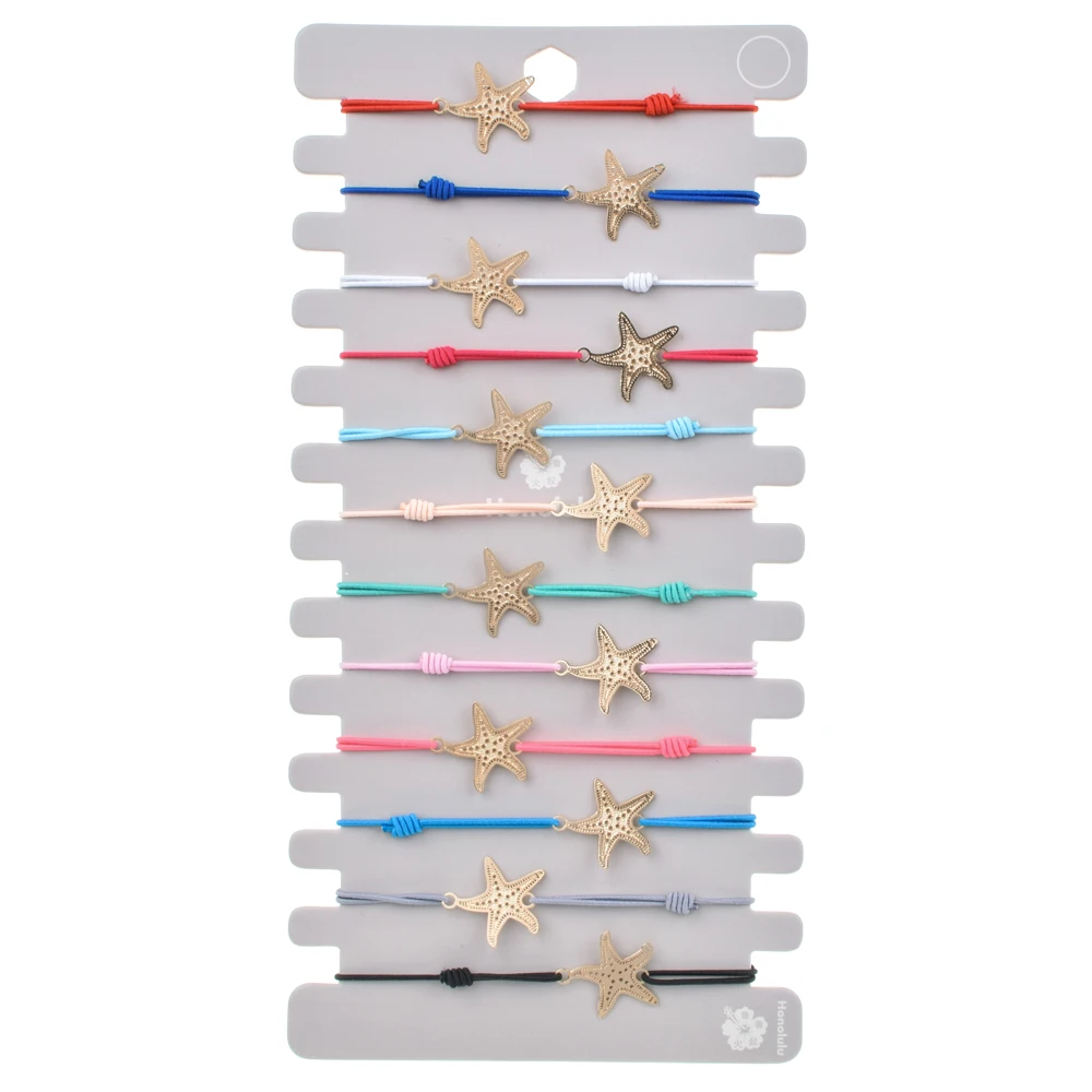 12pcs/lot Star Heart Charms Braided Bracelet for Women Child Elastic Adjustable Rope Chain Fatima Hand Yoga Anklet Jewelry - Окраска металла: B2176 A