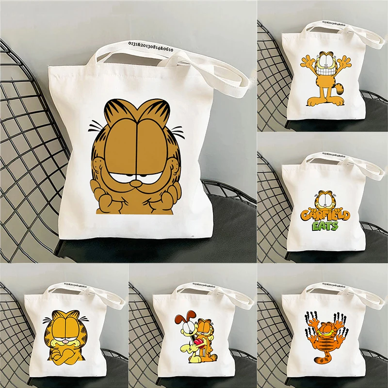 

Garfield Printed Canvas Tote Bag New Fun Cat Harajuku Large Capacity Shopping Bag Fashion Female Bag College Style Shoulder Bag