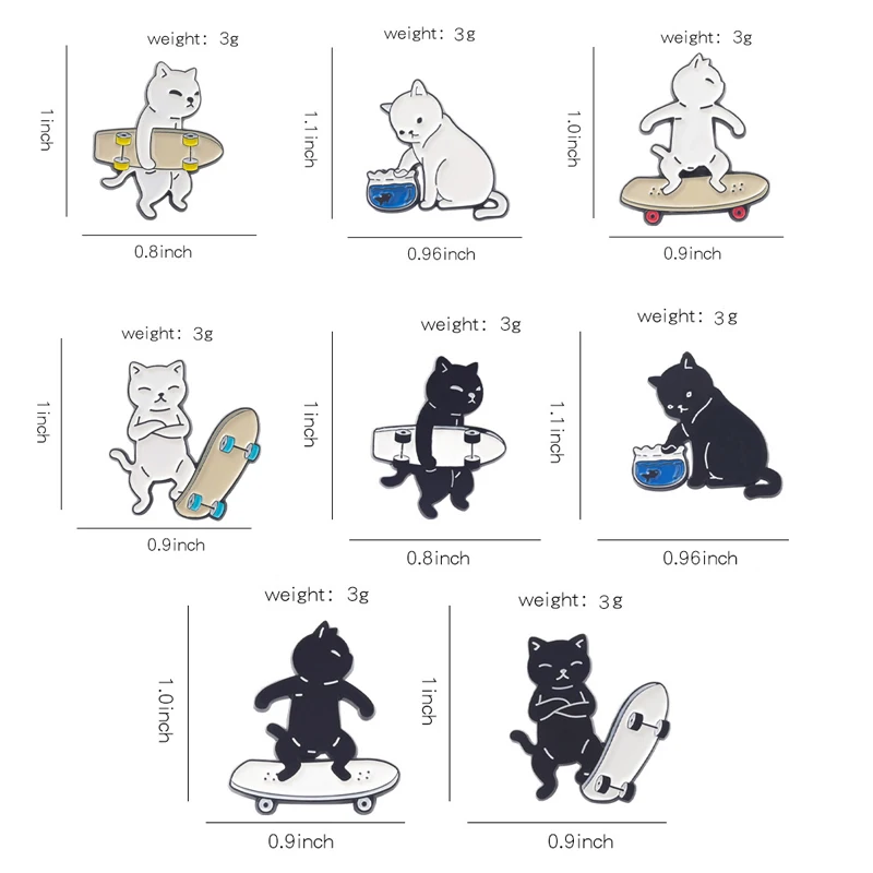 Креативная модная брошь на лацкан в виде мультяшного кота для скейтборда