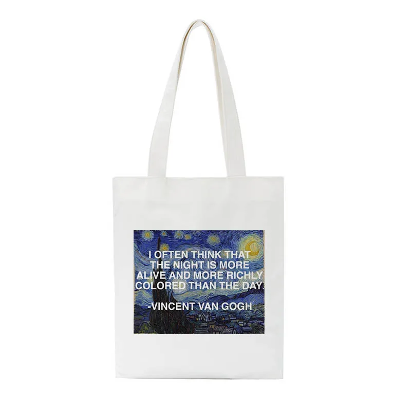 

Women Van Gogh Letters Fun Printed Cotton Canvas Shopper Bag Girl Harajuku 90s Y2K Classic Vintage Shoulder Handbag Female Bolsa