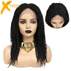 X-TRESS парик из синтетических волос с косами для черных женщин, черный цвет, вязанный крючком, короткий Боб, длина плеча, парик для волос, средняя часть