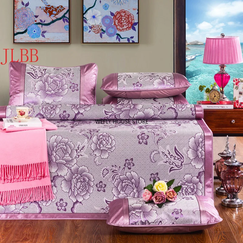 

Summer flower Jacquard mat kit cool bed mat super king 200*220cm Mattress Cover Rubber fitted sheet green Viscose fiber sleeping