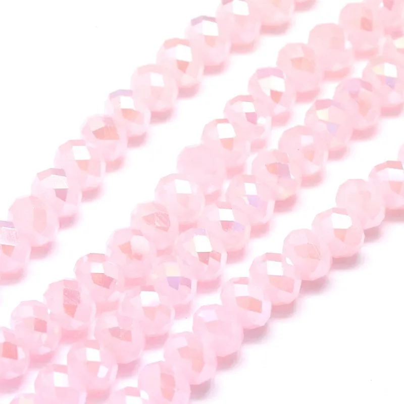 

1 Strand Electroplate Imitation Jade Glass Rondelle Beads Strands Faceted AB Color Plated Pink 8x6mm Hole: 1mm about 71pc/strand