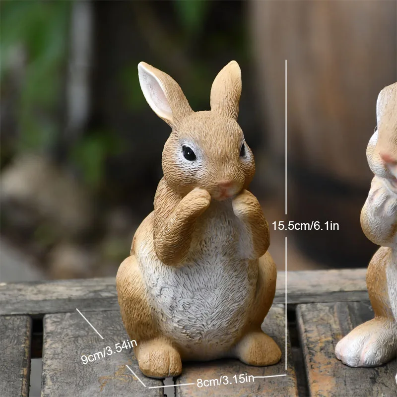 

Pastoral Resin Rabbit Figurine Ornament Living Room Desktop Decor Miniature Courtyard Statue Craft Garden decoration accessories
