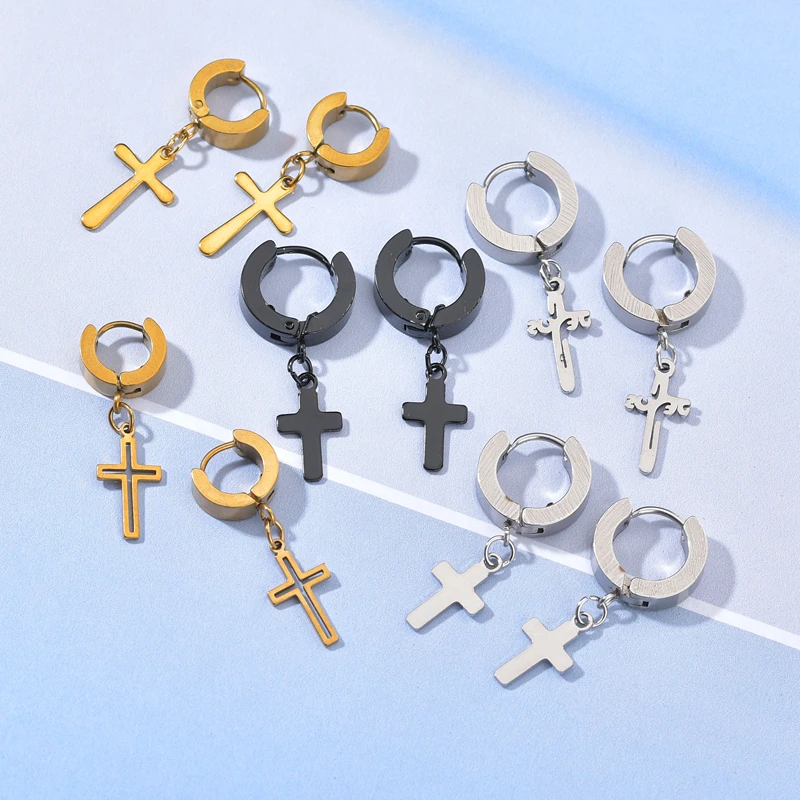 Круглые серьги в стиле панк с крестом и звездами для женщин мужчин простые