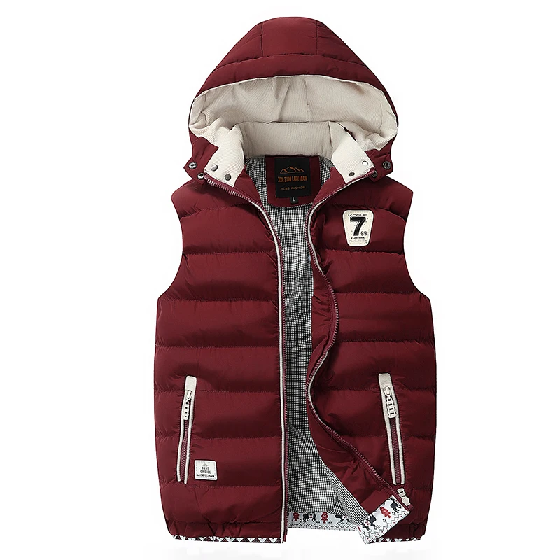 

5XL Men Winter Vests Hat Detachable Down Vest Casual Waistcoat Sleeveless Jackets Male Hooded Vest Outwear Warm Coats Windproof