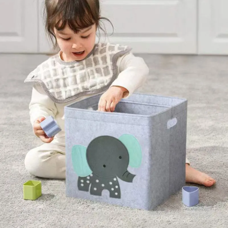 

Милая коробка для хранения с мультяшными животными, Кубик из войлочной ткани, полка для детской комнаты, складная корзина для хранения для д...