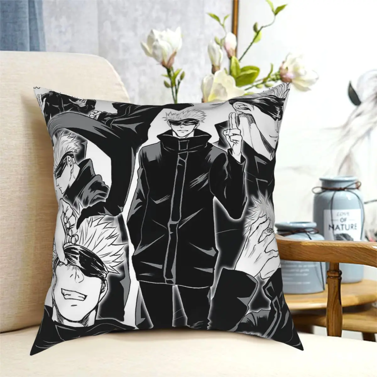 

Satoru Gojo Throw Pillow Case Jujutsu Kaisen Anime Short Plus Cushion Covers For Home Sofa Chair Decorative Pillowcases