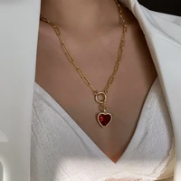 women jewelry aaa zircon heart necklace brass with 18k gold runway t show party designer gown top ins japan korean trendy