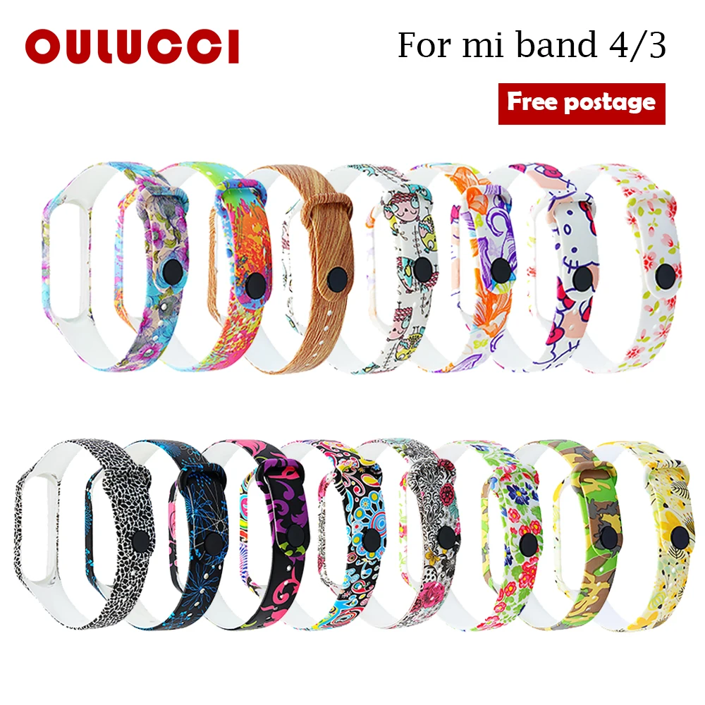 Силиконовый ремешок Oulucci с принтом для Xiaomi Mi Band 3 4 сменный спортивный