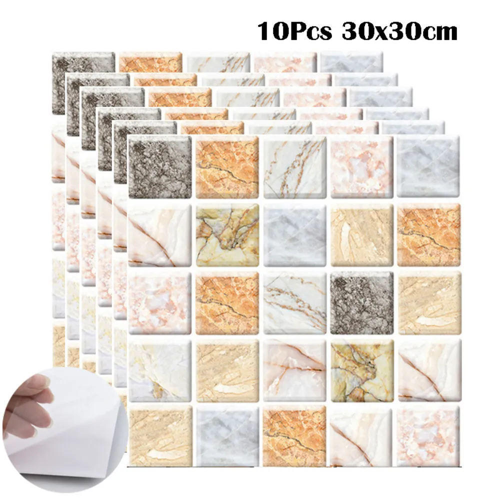 10 шт. мраморный эффект плитка кухня ванная комната самоклеющиеся наклейки 3D