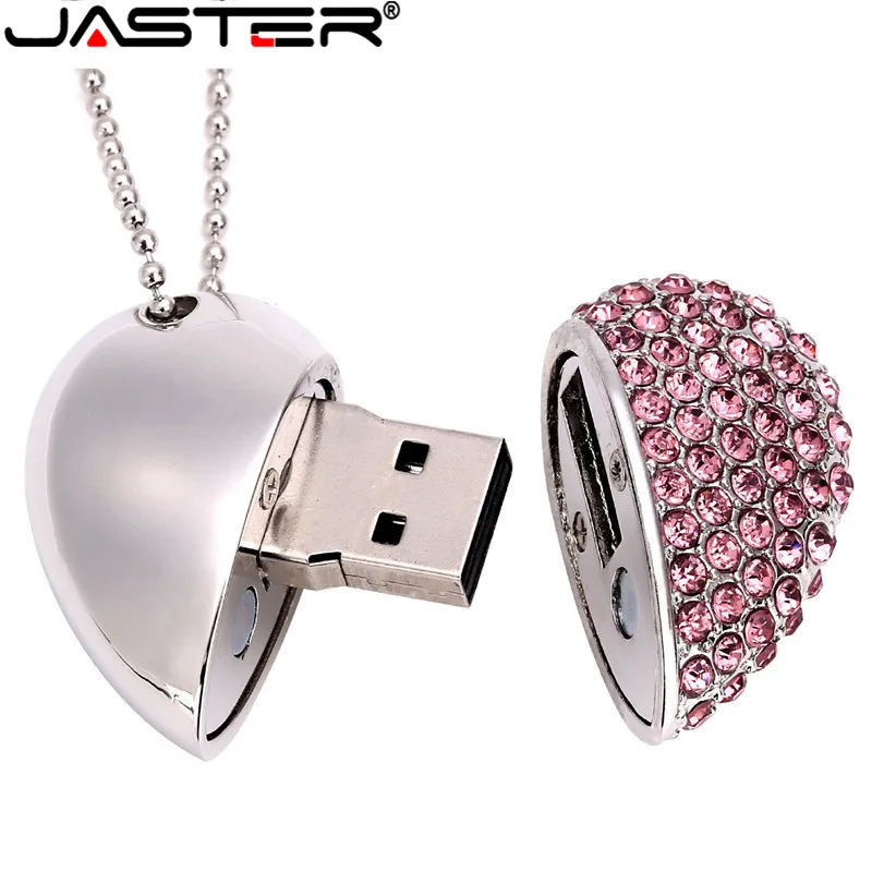 USB флеш накопитель в форме сердца JASTER металлический с цепочкой 4 ГБ 8 16 32 64 карта