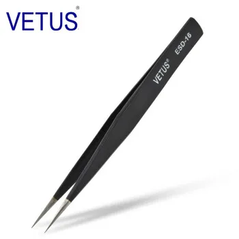 ESD-16 Подлинный Пинцет «VETUS» Пинцет для наращивания ресниц из нержавеющей стали Сверхтонкий Высокоточный анти кислотные пинцеты антистатические - Цвет: ESD-16