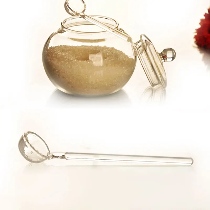 Фото Стеклянная сахарница 250 мл Хрустальная кухонная банка стеклянный шар с ложкой
