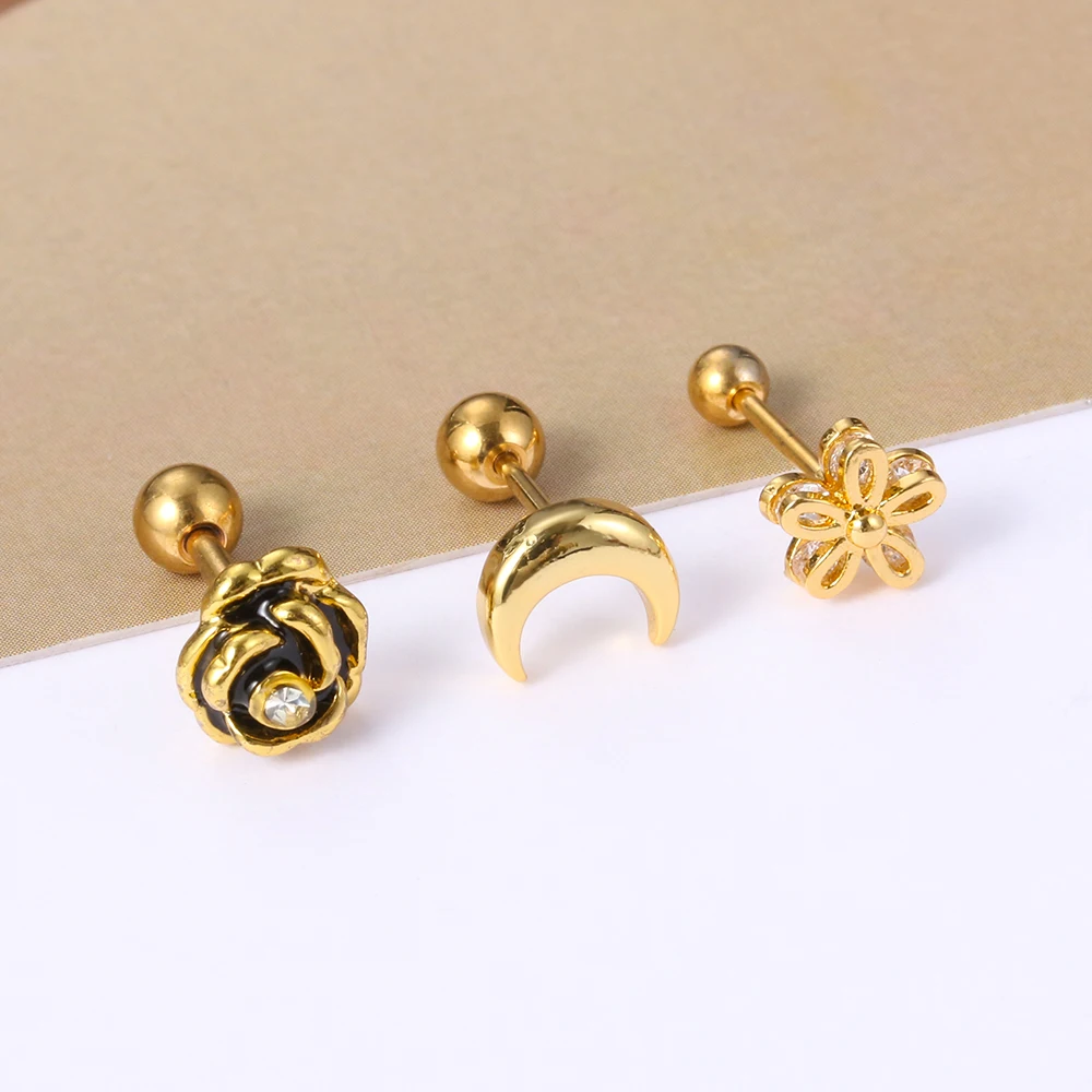 Серьги-гвоздики серебристые с фианитом украшение для Пирсинга Ушей изображением