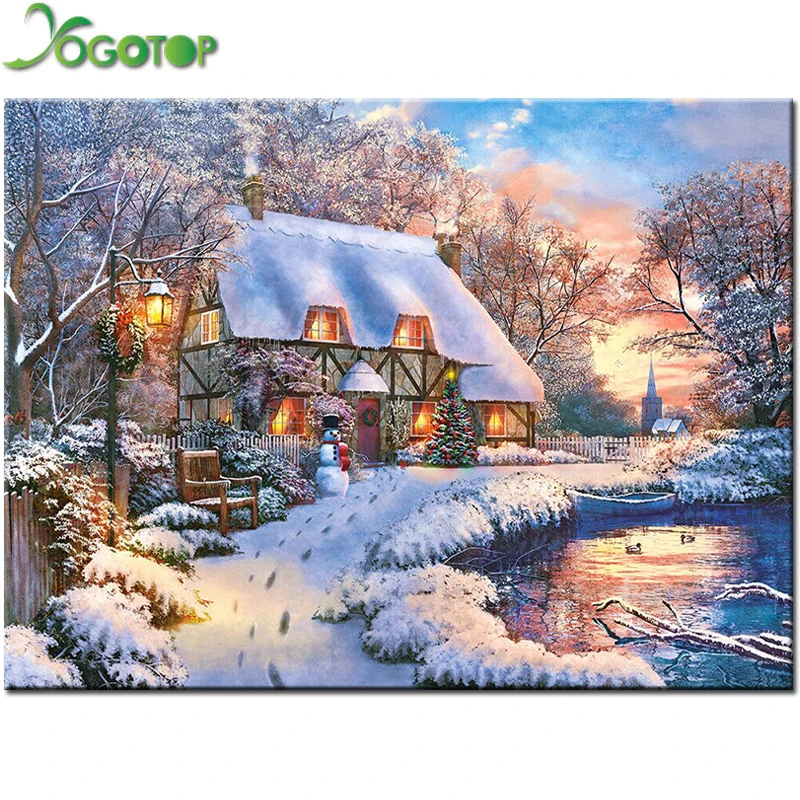 

5D Diy Diamond Painting winter Snow house scenery Diamond Embroidery Handicraft Full Mosaic Christmas tree decoration YY1972