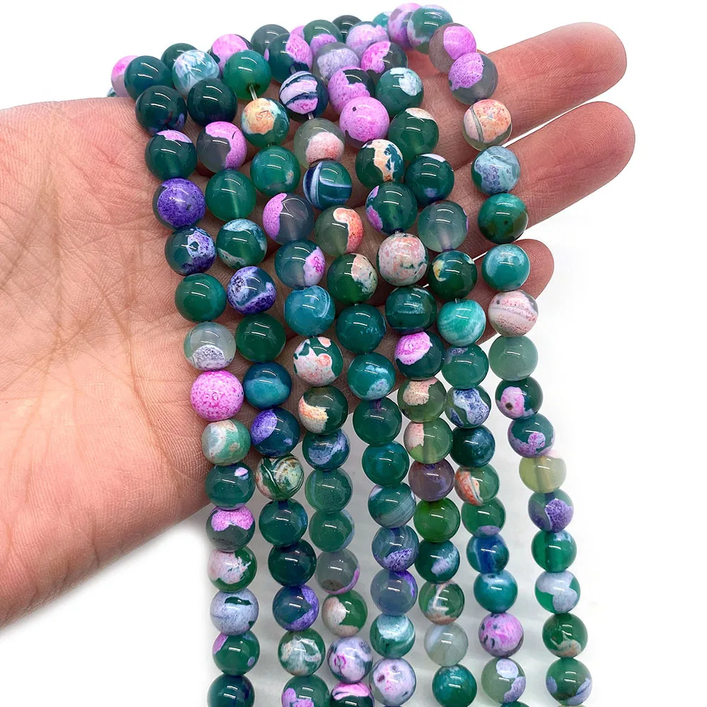 

Natural Stone Beads Jewelry Two-color Fire Agate Colorful Round Jewelry DIY Making Necklace Fashion Pendant Accessory Gift