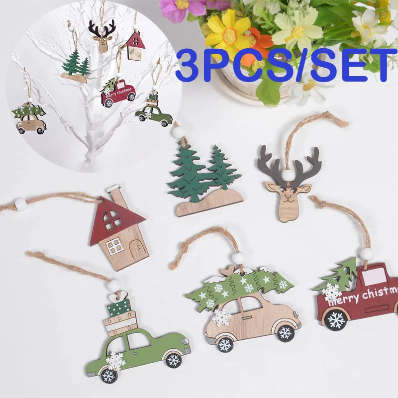 3 шт./лот Рождественская елка Декор автомобиля деревянная подвесная подвеска