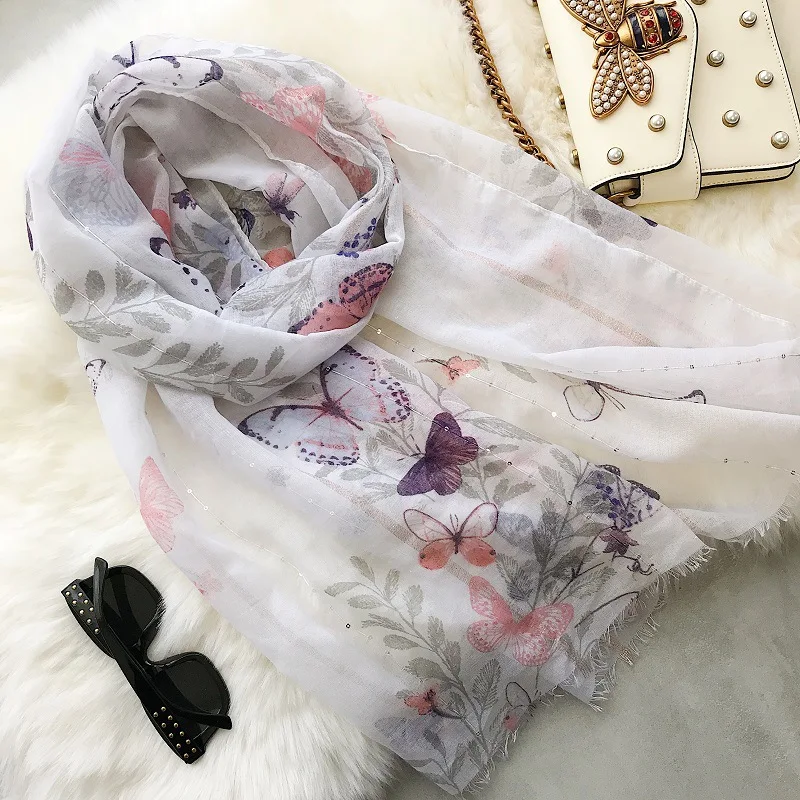 

2020 luxury matching quality scarf Women autumn and winter Fashion cotton Print silk scarves lady cotton material Beach Shawl