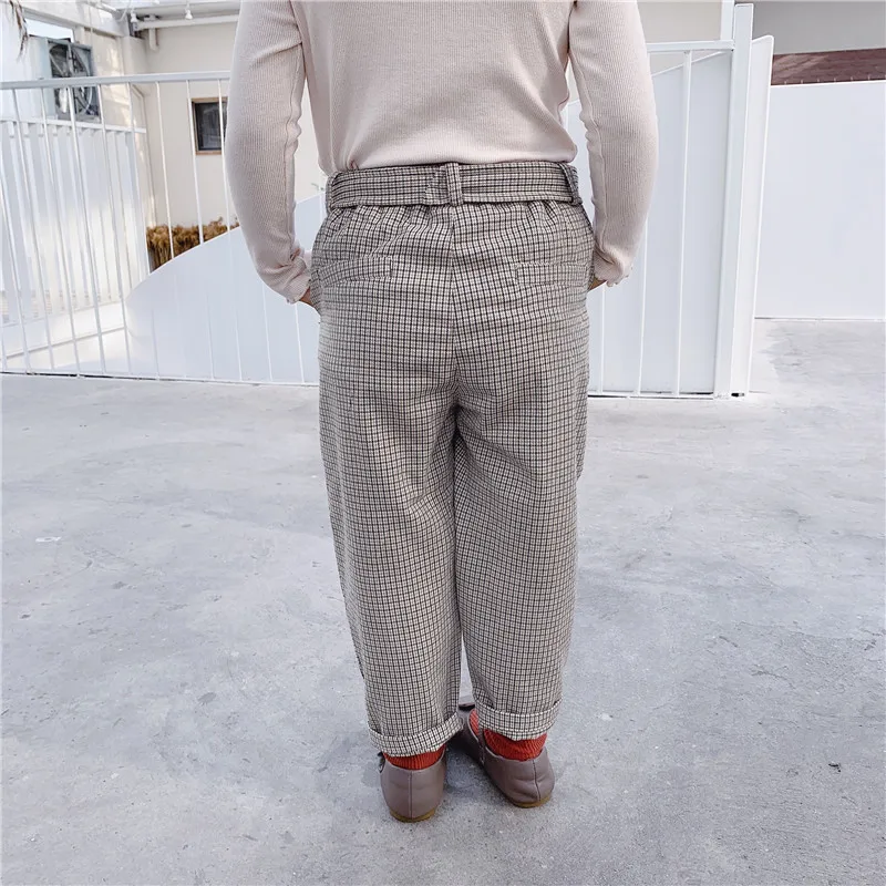 Модные брюки WLG для девочек детские бежевые в клетку на весну и осень