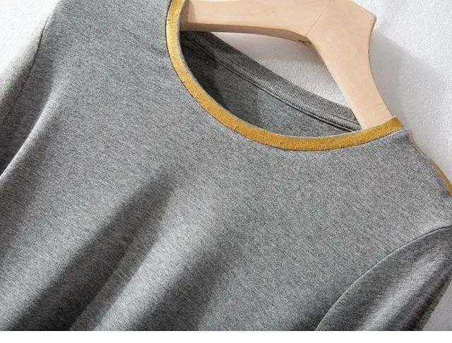 

Women T-shirt Spring /Autumn New Three-color Comfortable Bronzing Piping Long-sleeved T-shirt