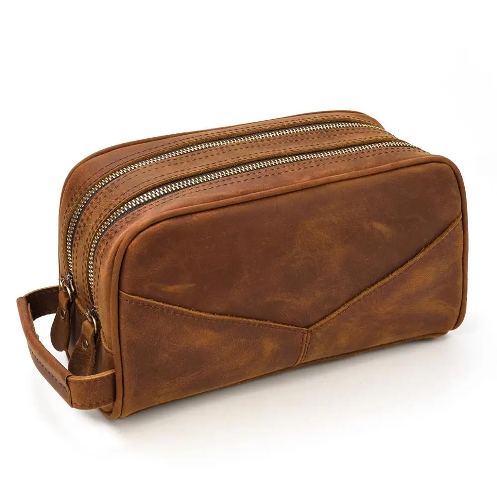 

YUPINXUAN 2020 Mens Genuine Leather Wash Bag Retro Toilet Bag Male Make Up Bag