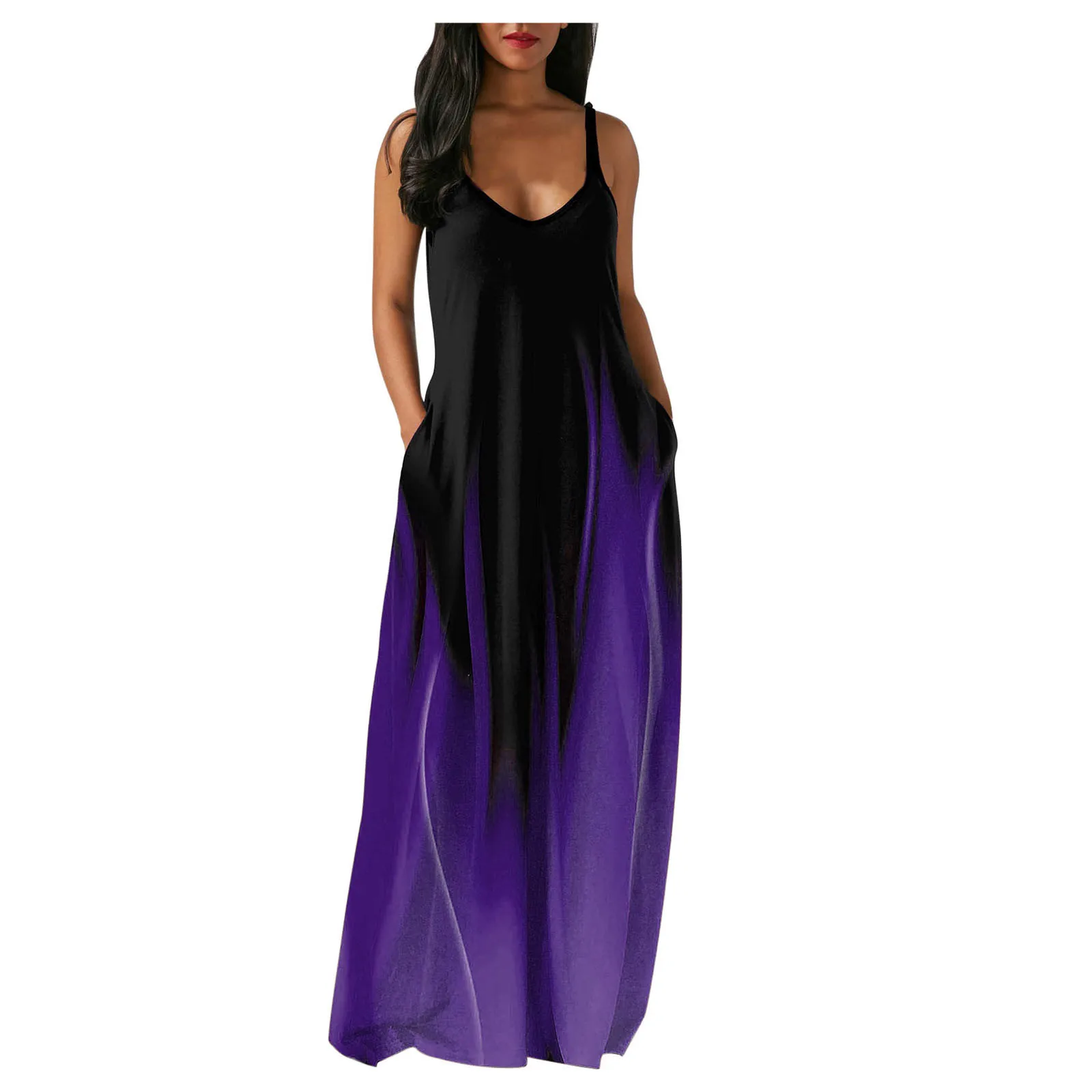 

Women Summer O-neck Print Sleeveless Plus Size Pullover Long Dresses