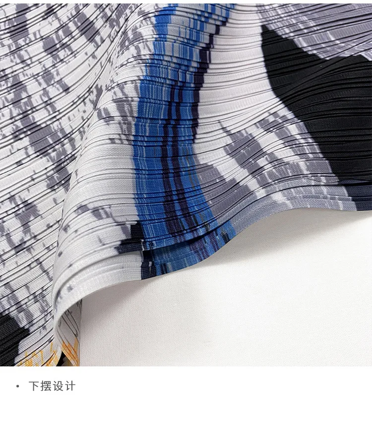 

Pant Suits For Women 45-75kg Spring 2021 New Abstract Printed Miyake Pleated Plus Size 2PCS Set Low Crotch Wide Leg Pants + Top