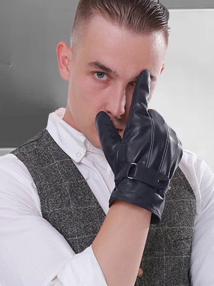 Перчатки мужские из овечьей кожи водонепроницаемые теплые роскошные кожаные с