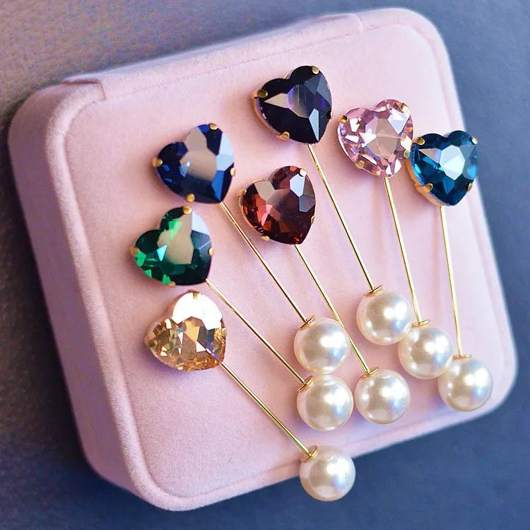 Fashion Colorful Rhinestone Simple Heart Brooch Vintage Brooch Fashion Hijab Pins and Brooches Clothes for Women Gift 3pcs