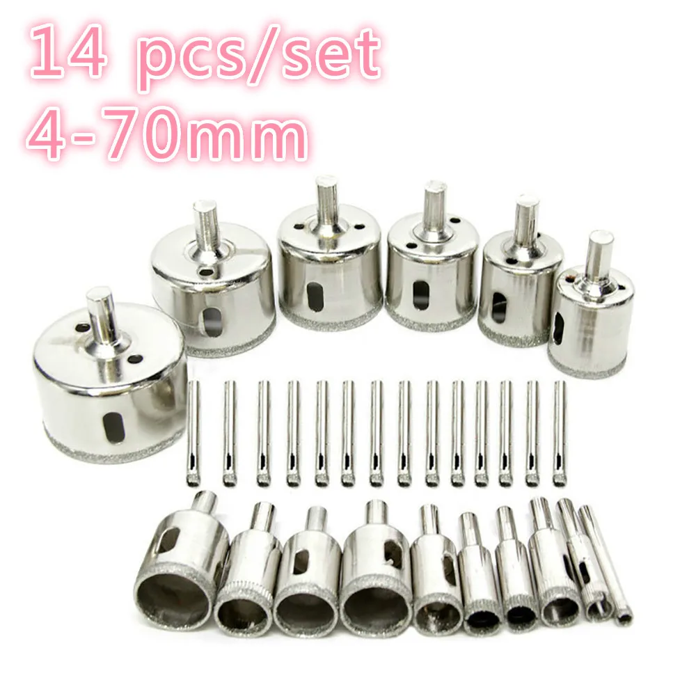

4-70mm 14 pcs/set Coated Diamond Drill Bit Set Ceramic Core Hole Saw Drilling Bits For Tile Marble Glass Opening Power Tools