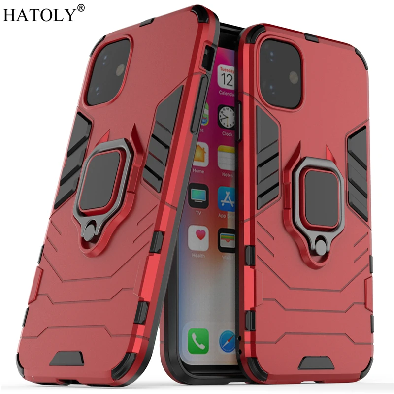 For iPhone 11 Case Cover For iPhone 11 Finger Ring Phone Case Back Shell Funda Hard PC TPU Protective Armor Case For iPhone 11