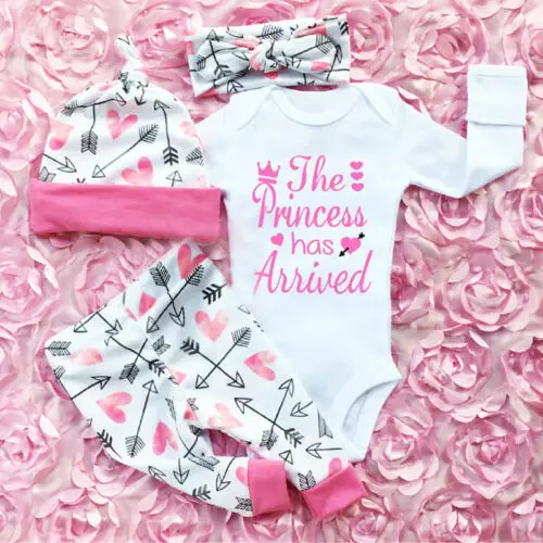 

4PCS Newborn Infant Cute Confortable Soft Baby Girls Clothes Playsuit Pants Bodysuit Outfit Set