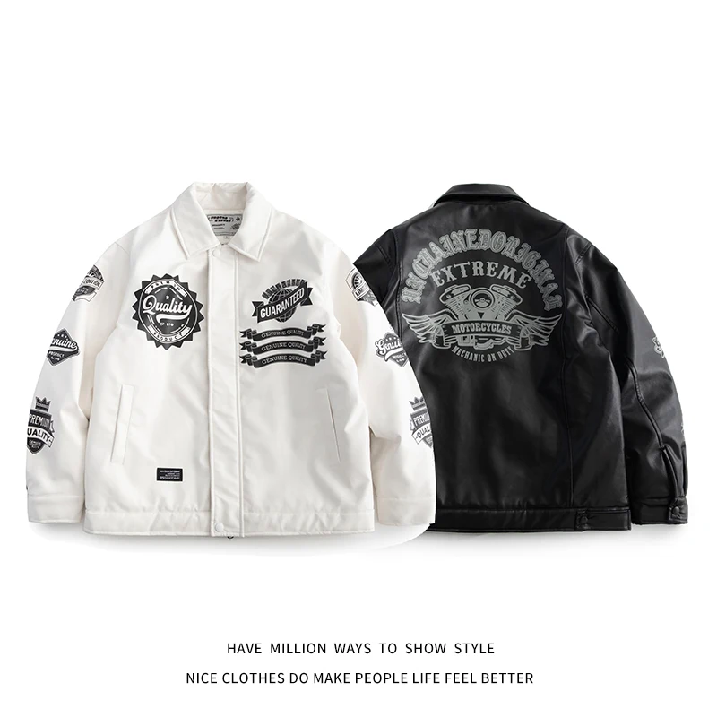 

Motorcycle Jacket Oversize Man Coach Cyberpunk Unisex Woman Street Oversize Winter Thick Warm Coat PU Leather Baseball Parkas