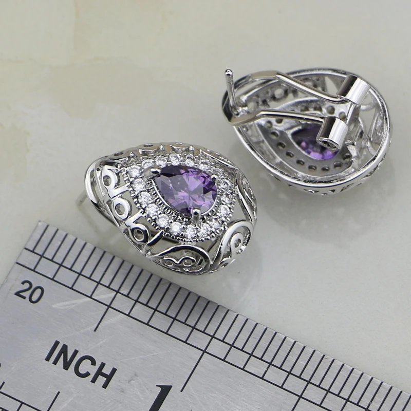 Натуральный фиолетовый кубический цирконий белый кристалл Стерлинговое Серебро