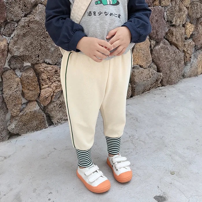 Autumn boys girls Spliced striped sports pants kids cotton soft 5 colors casual all-match trousers 2-7Y