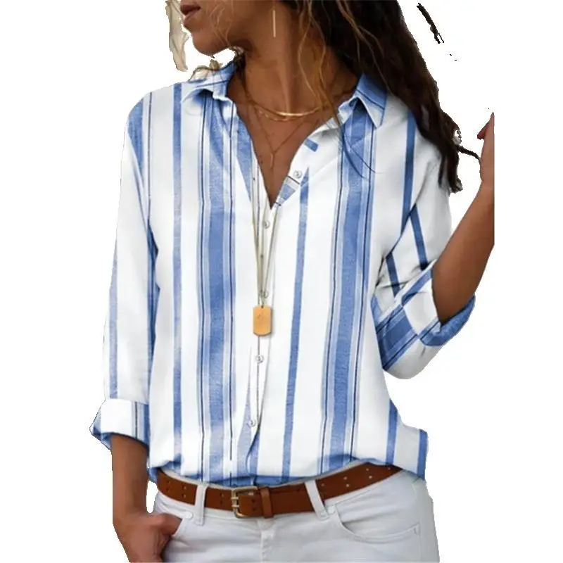

Zogaa Women Blouses Business Female Turn Down Collar Striped Solid Women Casual Slim-fit Shirts Streetwear Summer Fashion Tops
