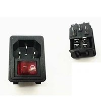 10pcs industrial plug power rocker switch iec 320 c14 inlet socket connector 10a 250v with red 4pin