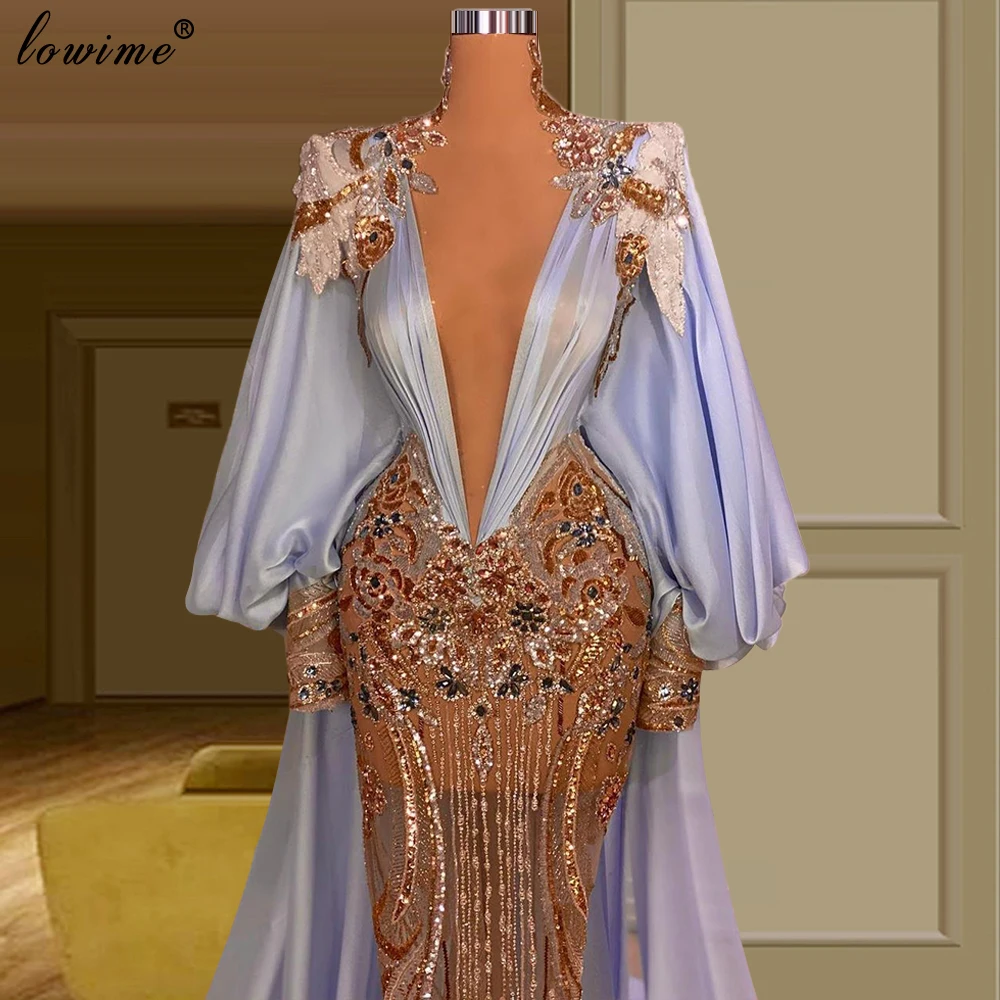 2 Styles Middle East Beads Prom Dresses Sexy Illusion Long Sleeves Celebrity Dresses Muslim Evening Gowns Vestidos De Fiesta
