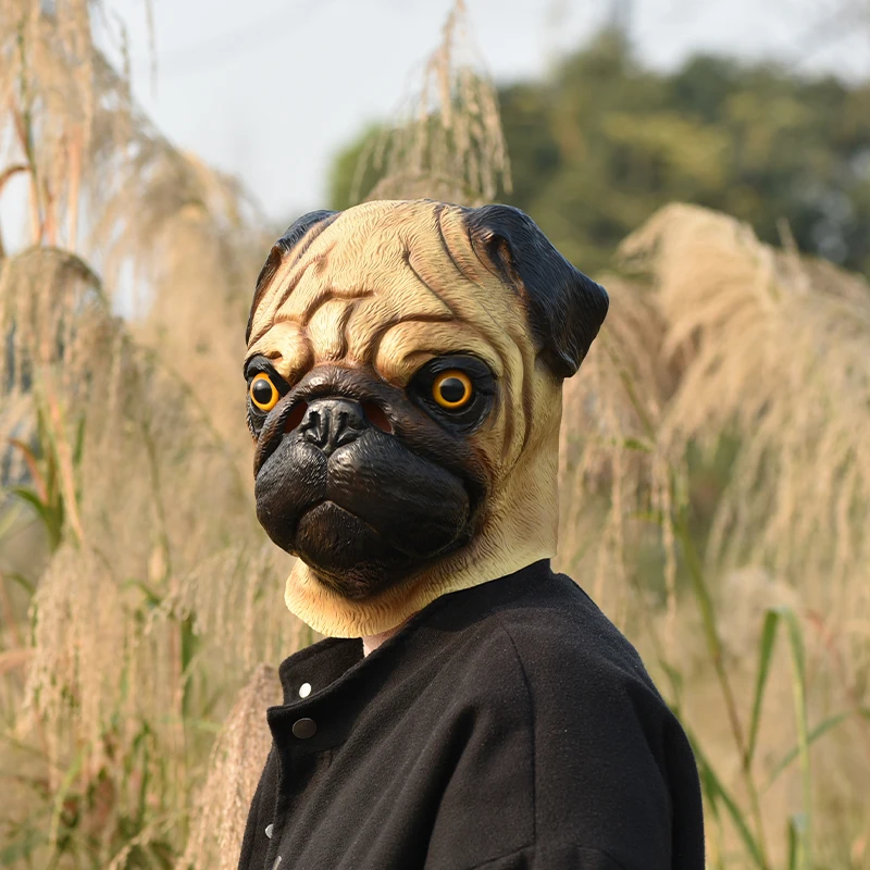 Pug Dog Latex Full Head Overhead Animal Cute Bulldog Mask for Mask Festival Halloween Easter or Dance Party