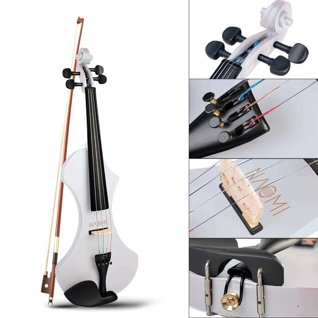 NAOMI Electric Violin Full Size 4/4 Solid Wood Mahogany Metallic Electric Violin Silent Violin with Carrying Case Brazilwood Bow enlarge