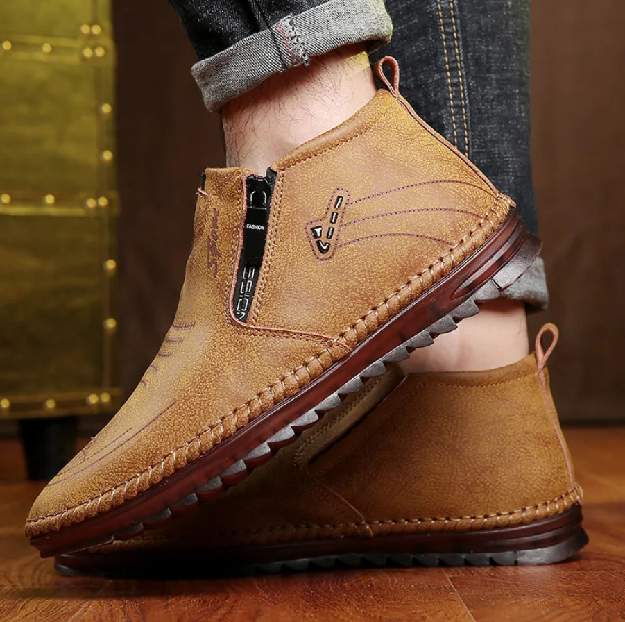 Winter Men Genuine Leather Snow Boots Waterproof Super Warm Chelsea Outdoor Male Hiking Work Shoes Botas Hombre | Обувь