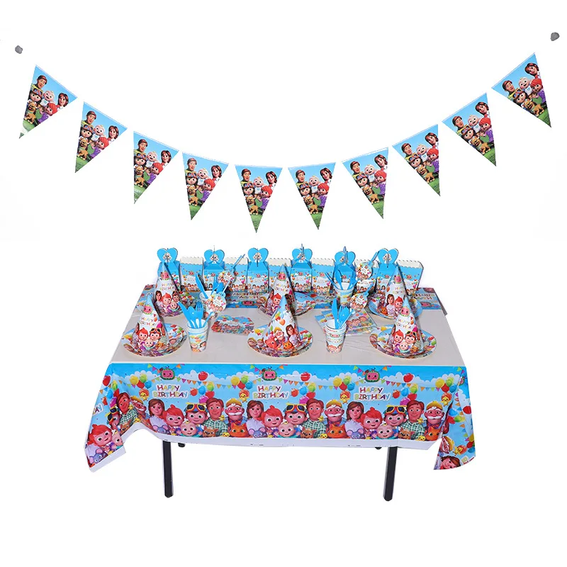 Cocomelon тема Семья вечерние скатерть бумажные стаканчики и тарелки соломки для