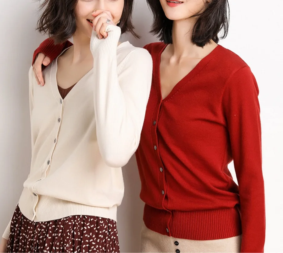 Осень 2019 вязаный кардиган женские кашемировые свитера с v-образным вырезом